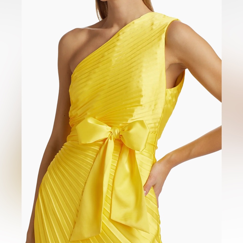 Milly Estelle Pleated Satin One-Shoulder Dress NWT Size 12 - Picture 5 of 9